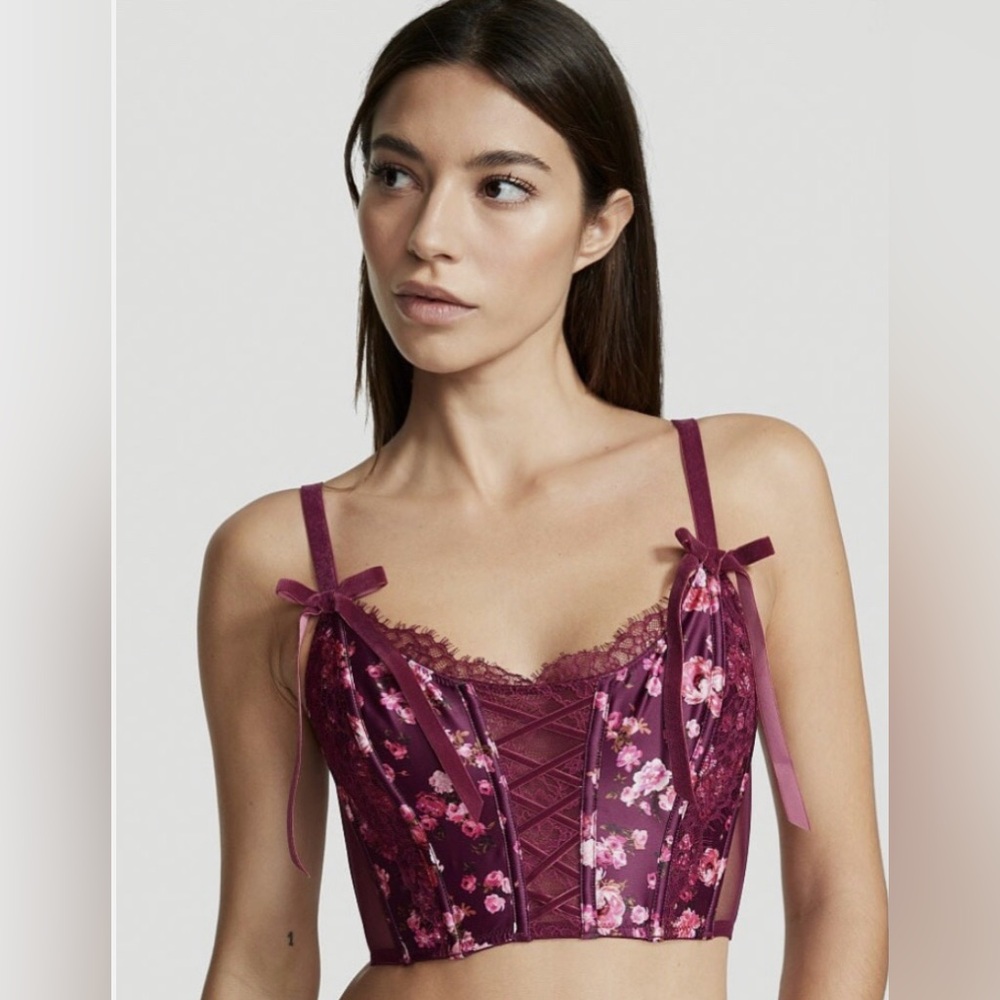 DREAM ANGELS Unlined Lace-Up Corset Top Peony Trellis